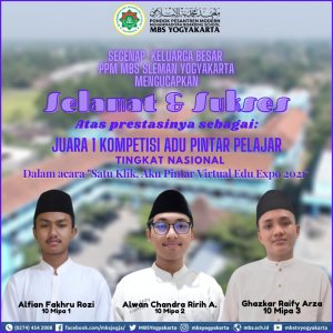 Read more about the article Santri SMA MBS Raih Juara 1 Kompetisi Adu Pintar Pelajar Tingkat Nasional